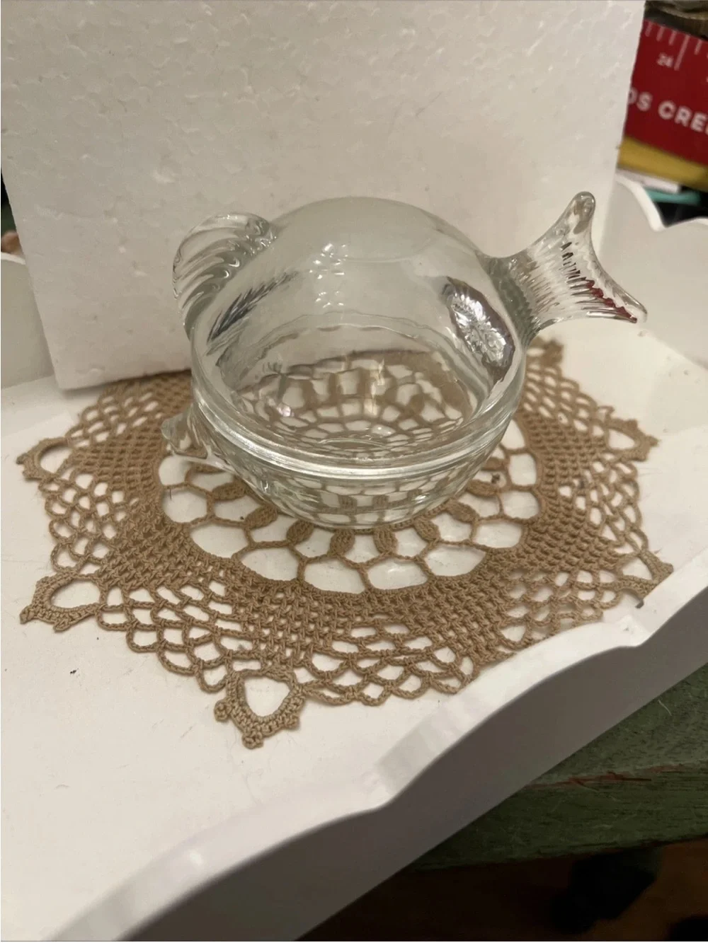 1960’s Anchor Hocking Covered Fish Trinket /Candy Dish Clear Glass